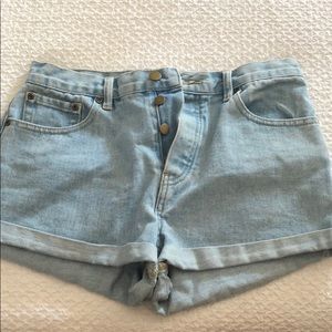High rise light wash denim shorts